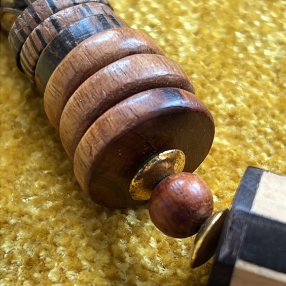 VINTAGE Boho Wood And Metal Beaded Necklace - Picture 10 of 12